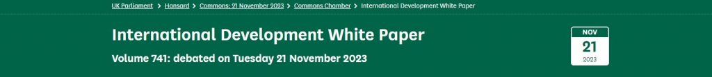 International Develoment debate 21 November 2023